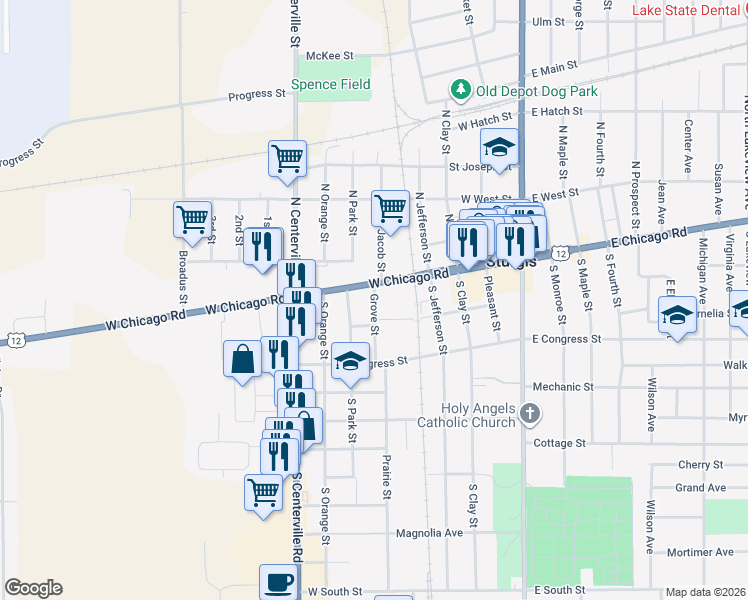 map of restaurants, bars, coffee shops, grocery stores, and more near 108 Grove Street in Sturgis