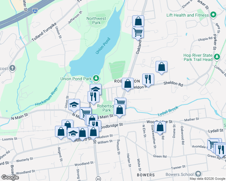 map of restaurants, bars, coffee shops, grocery stores, and more near 41 Edwards Street in Manchester