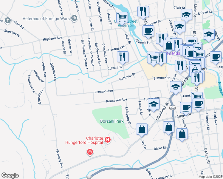 map of restaurants, bars, coffee shops, grocery stores, and more near 223 Funston Avenue in Torrington