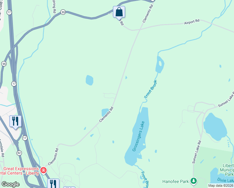 map of restaurants, bars, coffee shops, grocery stores, and more near 162 Clements Road in Liberty