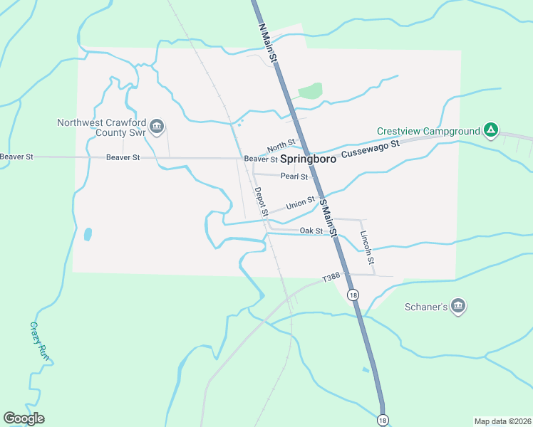 map of restaurants, bars, coffee shops, grocery stores, and more near 128 Union Street in Springboro