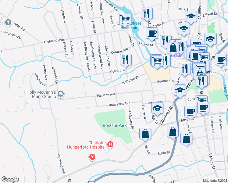 map of restaurants, bars, coffee shops, grocery stores, and more near 223 Funston Avenue in Torrington