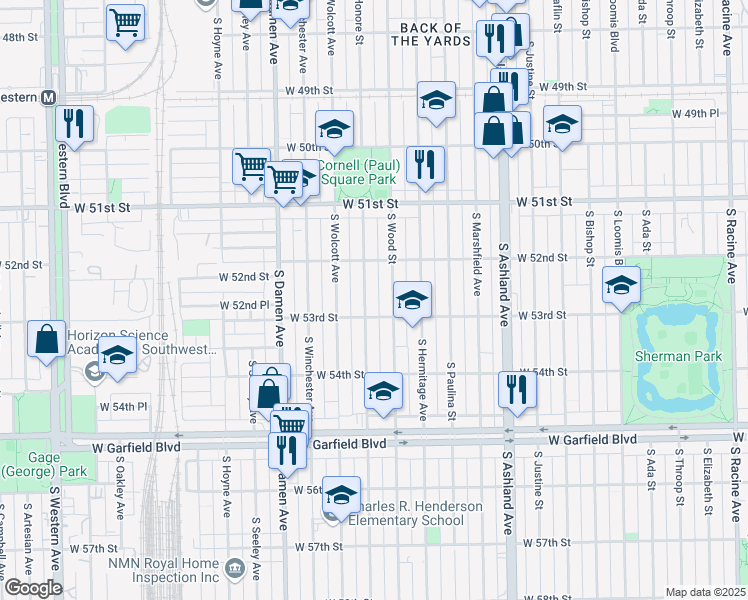 map of restaurants, bars, coffee shops, grocery stores, and more near in Chicago
