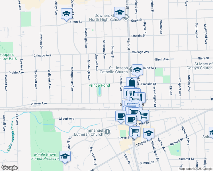 map of restaurants, bars, coffee shops, grocery stores, and more near 4922 Saratoga Avenue in Downers Grove