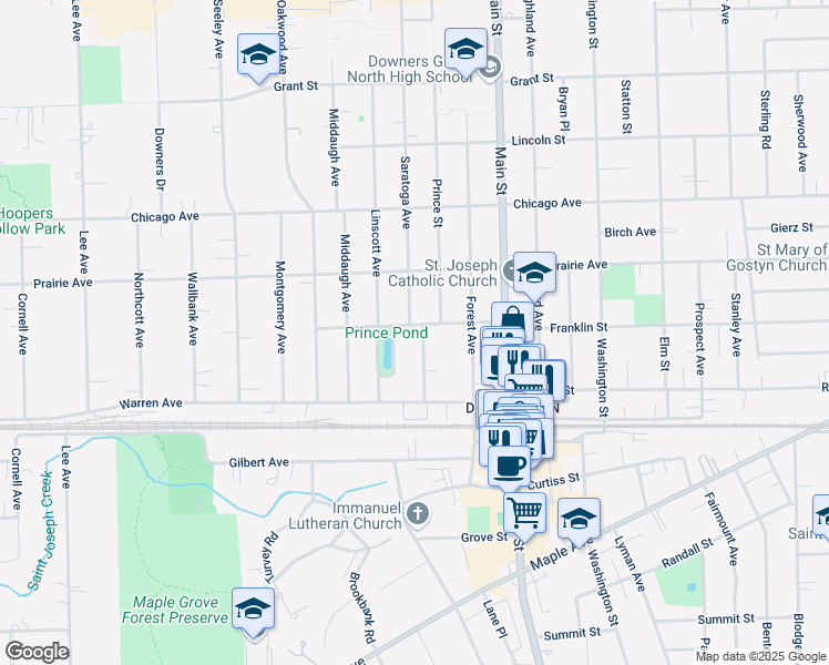map of restaurants, bars, coffee shops, grocery stores, and more near 4922 Saratoga Avenue in Downers Grove