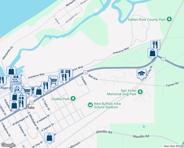 map of restaurants, bars, coffee shops, grocery stores, and more near 9400 U.S. 12 in Grand Beach