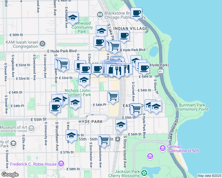 map of restaurants, bars, coffee shops, grocery stores, and more near in Chicago
