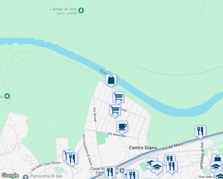 map of restaurants, bars, coffee shops, grocery stores, and more near 151 Via Calanna in Città metropolitana di Roma Capitale