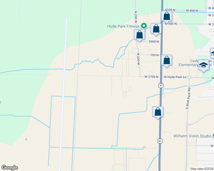 map of restaurants, bars, coffee shops, grocery stores, and more near 3685 North 0300 West in Hyde Park