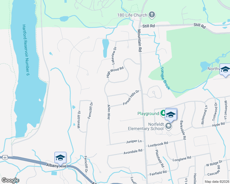 map of restaurants, bars, coffee shops, grocery stores, and more near 81 High Wood Road in West Hartford