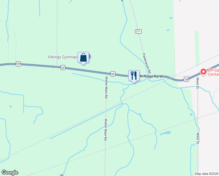 map of restaurants, bars, coffee shops, grocery stores, and more near 6150 North Ridge Road West in Geneva