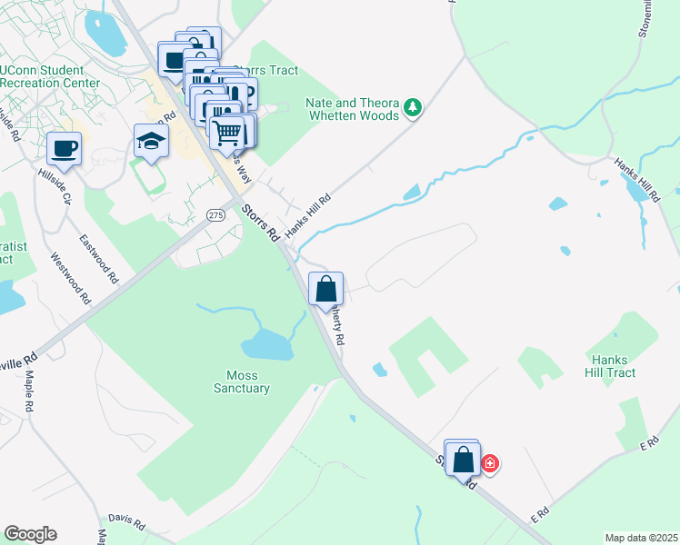 map of restaurants, bars, coffee shops, grocery stores, and more near 51 Storrs Heights Road in Mansfield