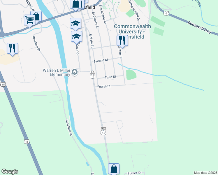 map of restaurants, bars, coffee shops, grocery stores, and more near 37 Fourth Street in Mansfield