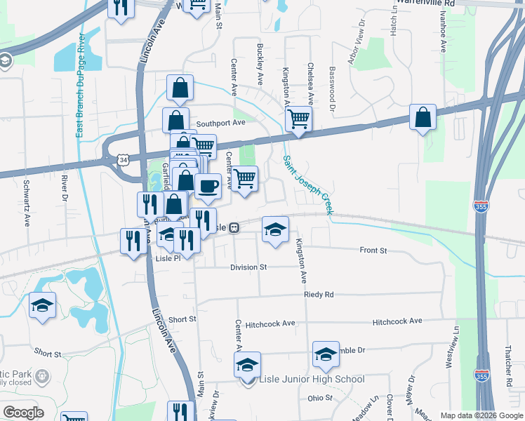 map of restaurants, bars, coffee shops, grocery stores, and more near 860 McKenzie Station Drive in Lisle