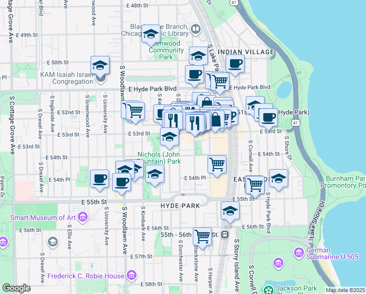 map of restaurants, bars, coffee shops, grocery stores, and more near in Chicago