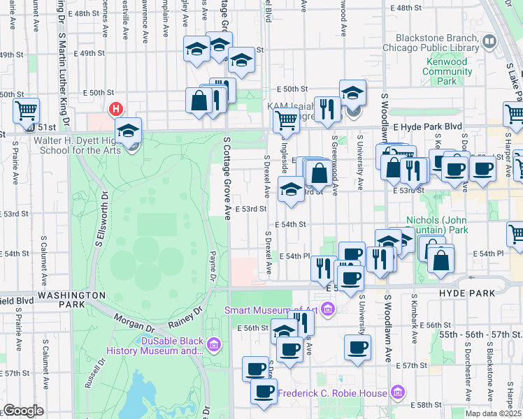 map of restaurants, bars, coffee shops, grocery stores, and more near in Chicago