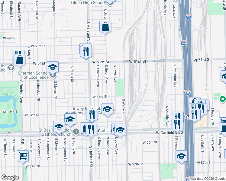 map of restaurants, bars, coffee shops, grocery stores, and more near 5226 South Lowe Avenue in Chicago
