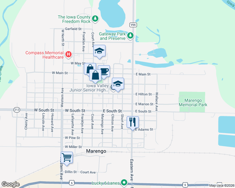 map of restaurants, bars, coffee shops, grocery stores, and more near 347 East Hilton Street in Marengo