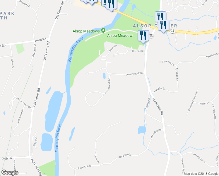 map of restaurants, bars, coffee shops, grocery stores, and more near 69 Avonwood Road in Avon