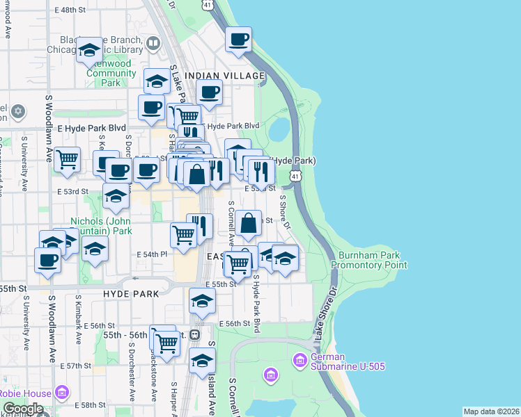 map of restaurants, bars, coffee shops, grocery stores, and more near in Chicago