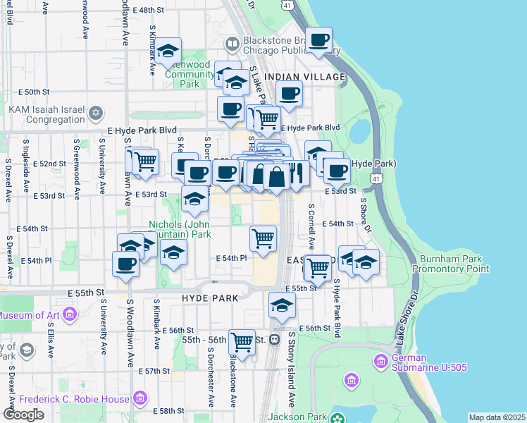 map of restaurants, bars, coffee shops, grocery stores, and more near in Chicago