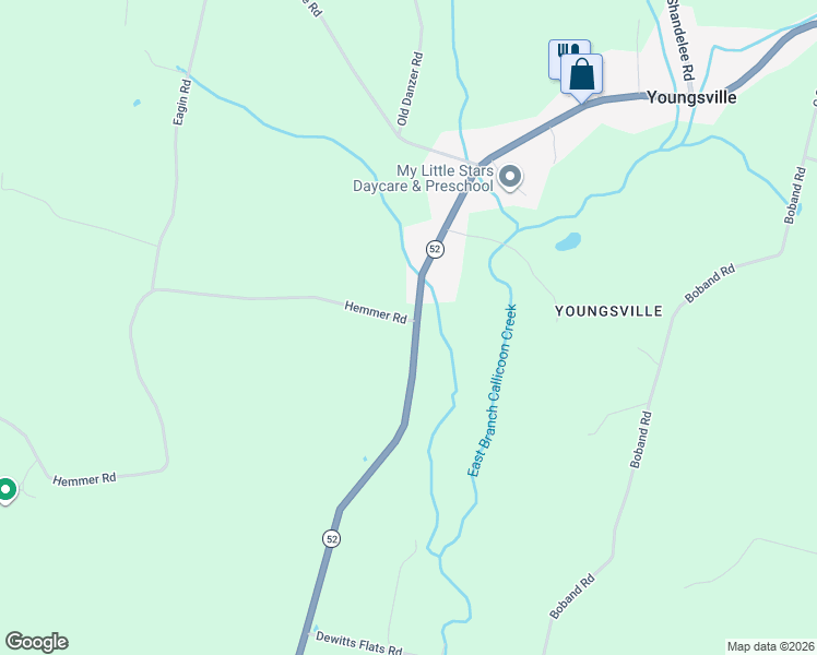 map of restaurants, bars, coffee shops, grocery stores, and more near 4178 New York 52 in Sullivan County