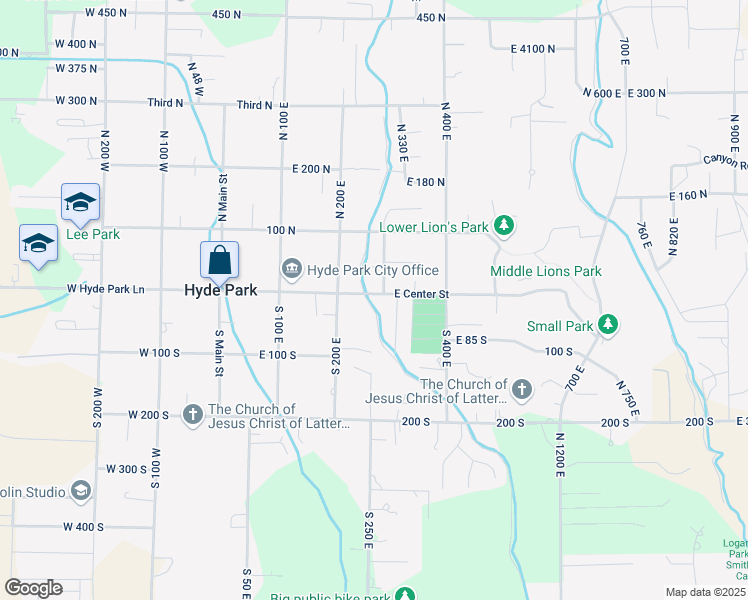 map of restaurants, bars, coffee shops, grocery stores, and more near 261 East Center Street in Hyde Park