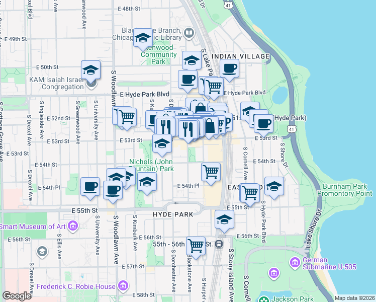 map of restaurants, bars, coffee shops, grocery stores, and more near in Chicago