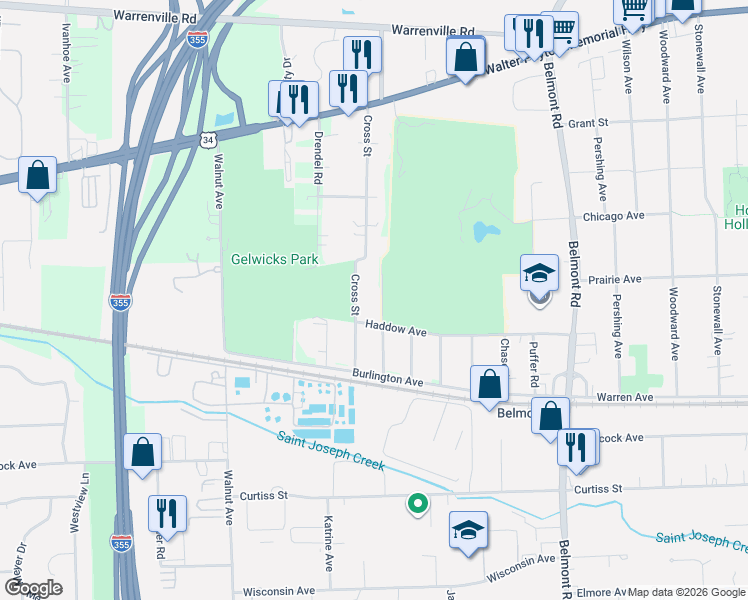 map of restaurants, bars, coffee shops, grocery stores, and more near 4836 Francisco Avenue in Downers Grove