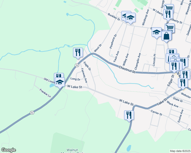 map of restaurants, bars, coffee shops, grocery stores, and more near Spur Street in Liberty