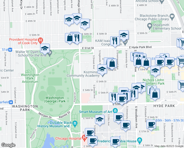 map of restaurants, bars, coffee shops, grocery stores, and more near in Chicago