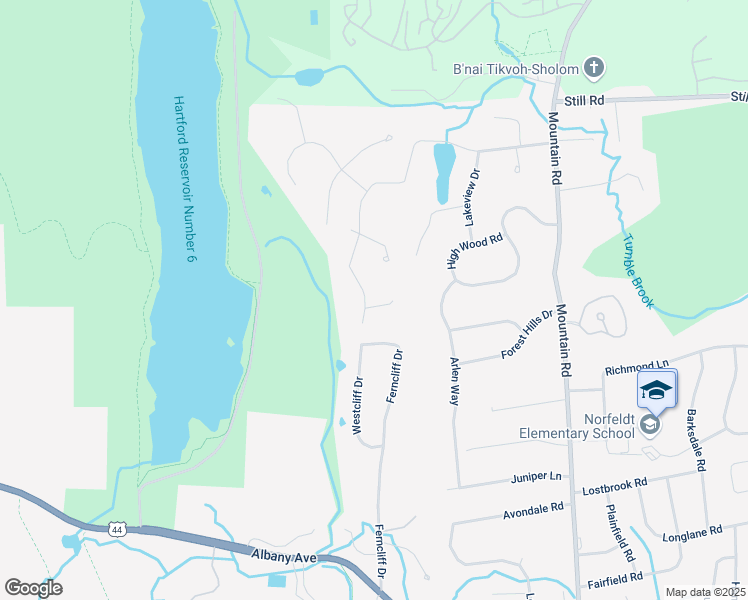 map of restaurants, bars, coffee shops, grocery stores, and more near 4 Northridge Drive in West Hartford