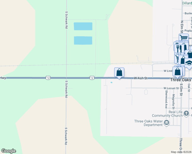 map of restaurants, bars, coffee shops, grocery stores, and more near 7097 Pulaski Highway in Three Oaks