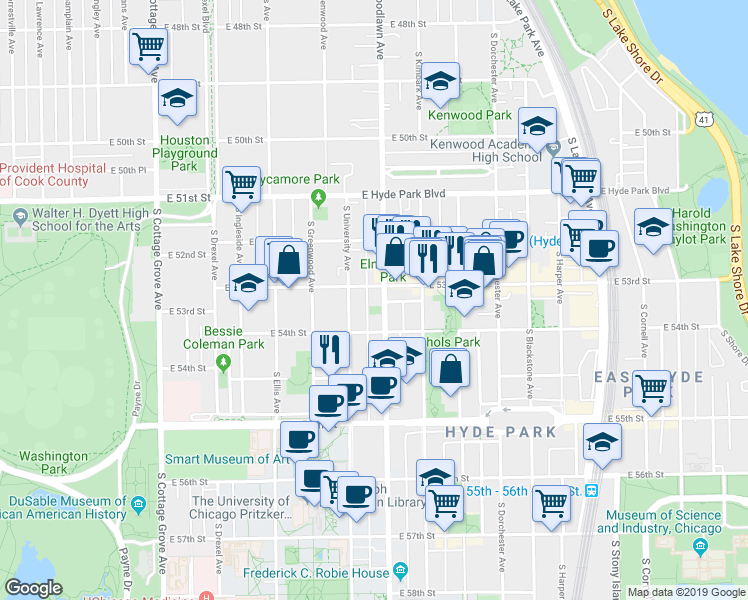 map of restaurants, bars, coffee shops, grocery stores, and more near in Chicago