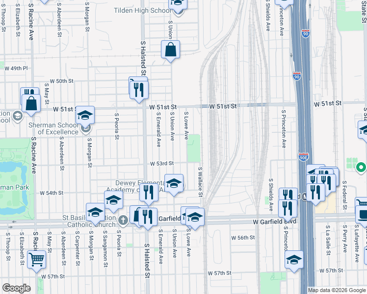 map of restaurants, bars, coffee shops, grocery stores, and more near 5226 South Lowe Avenue in Chicago