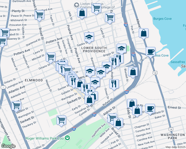 map of restaurants, bars, coffee shops, grocery stores, and more near 259 Thurbers Avenue in Providence