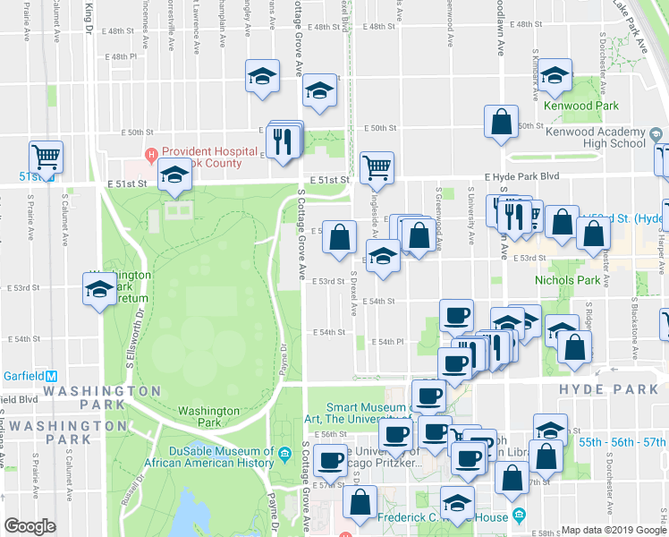 map of restaurants, bars, coffee shops, grocery stores, and more near in Chicago
