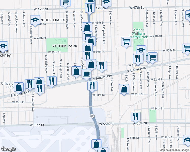map of restaurants, bars, coffee shops, grocery stores, and more near in Chicago