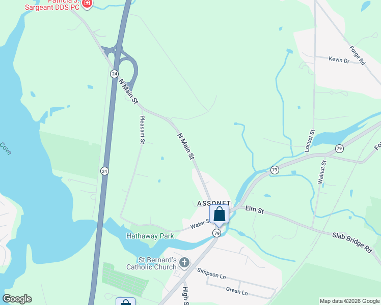 map of restaurants, bars, coffee shops, grocery stores, and more near 33 North Main Street in Freetown