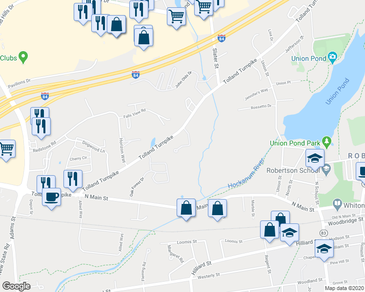 map of restaurants, bars, coffee shops, grocery stores, and more near Gianna Drive in Manchester