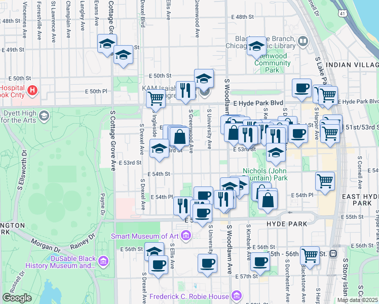 map of restaurants, bars, coffee shops, grocery stores, and more near in Chicago
