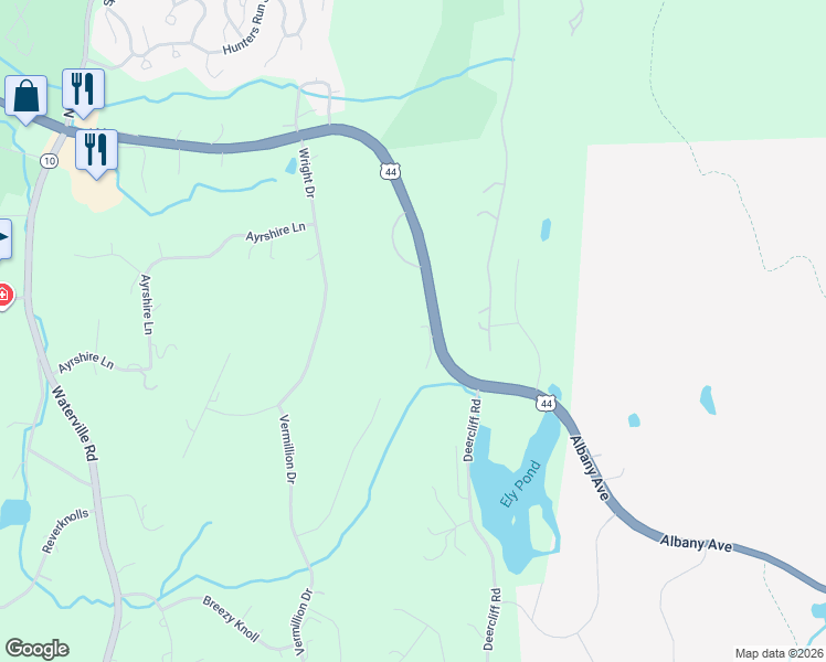 map of restaurants, bars, coffee shops, grocery stores, and more near 75 Avon Mountain Road in Avon