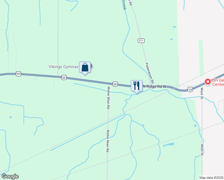 map of restaurants, bars, coffee shops, grocery stores, and more near 6150 North Ridge Road West in Geneva