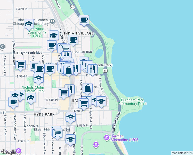 map of restaurants, bars, coffee shops, grocery stores, and more near in Chicago