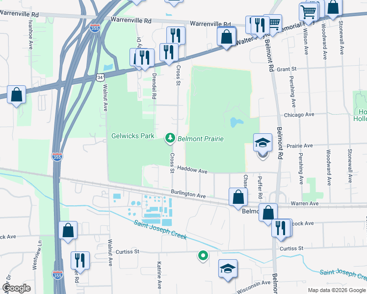 map of restaurants, bars, coffee shops, grocery stores, and more near 4836 Francisco Avenue in Downers Grove