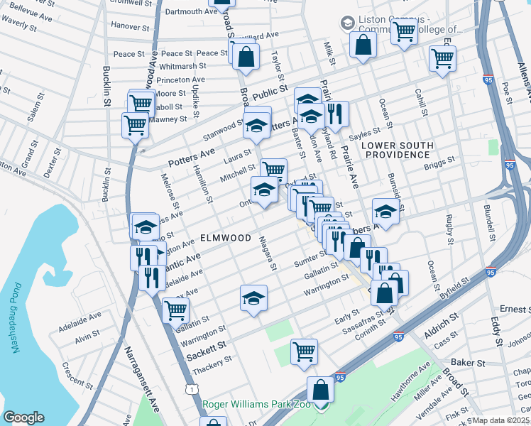 map of restaurants, bars, coffee shops, grocery stores, and more near 42 Lexington Avenue in Providence