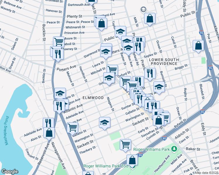 map of restaurants, bars, coffee shops, grocery stores, and more near 42 Lexington Avenue in Providence