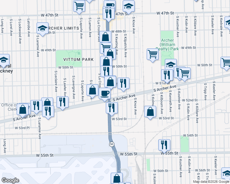 map of restaurants, bars, coffee shops, grocery stores, and more near in Chicago
