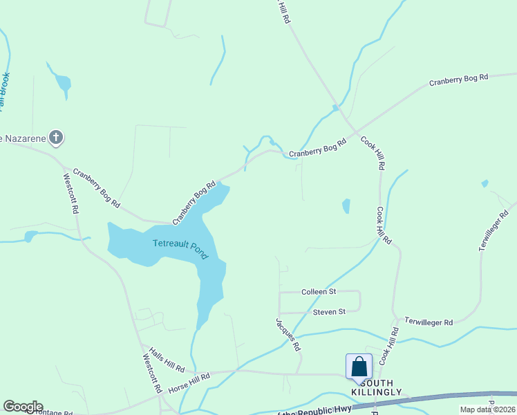 map of restaurants, bars, coffee shops, grocery stores, and more near 175 Cranberry Bog Road in Killingly