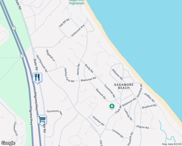 map of restaurants, bars, coffee shops, grocery stores, and more near 9 Manomet Road in Bourne